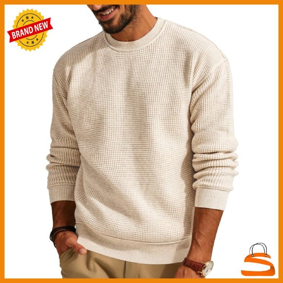 Men's Waffle Knit Crewneck Sweater - Soft Pullover for Casual Wear